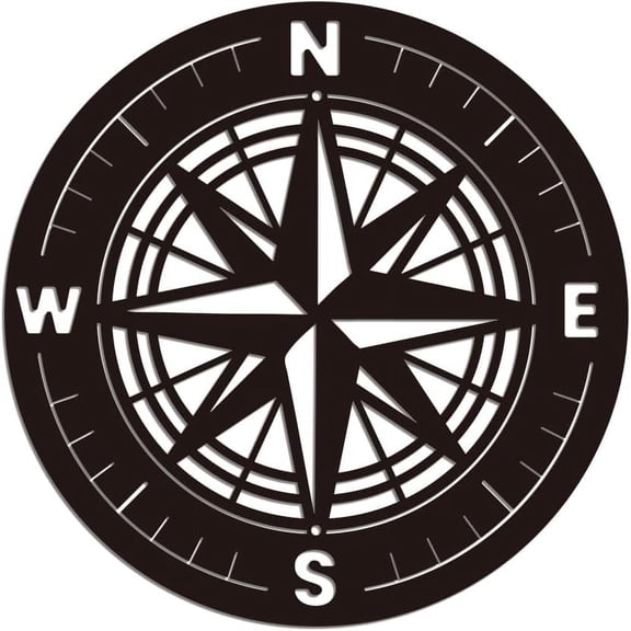 1pc Iron Wall Art Decorations for Front Porch Living Room Kitchen Matte Style Compass 277x300x1mm