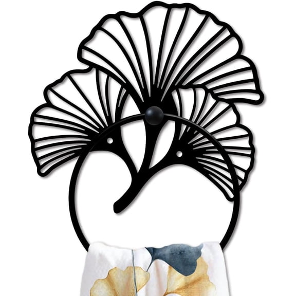 1pc Iron Wall Mounted Hanging Ring Decorative Organizer Rack Ginkgo Leaf 200x180mm.