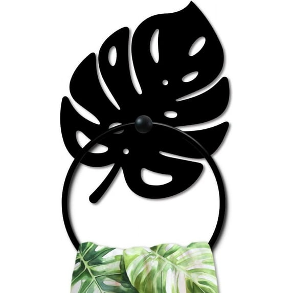 1pc Iron Wall Mounted Hanging Ring Decorative Organizer Rack Leaf 180x150mm