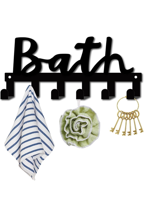 1pc Iron Wall Mounted Hook Hangers Decorative Organizer Rack with 6 Hooks for bag Clothes Key Scarf Hanging Holder Word Bath Gunmetal 12x27cm