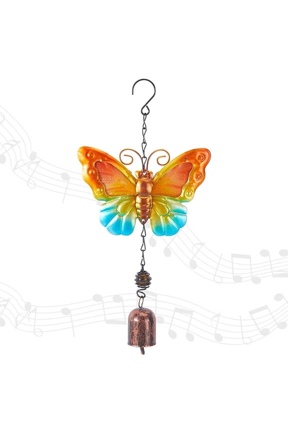1pc Iron Wind Chime for Outdoor Garden Decorations with Glass and Bell Charms Butterfly 290x146.5mm