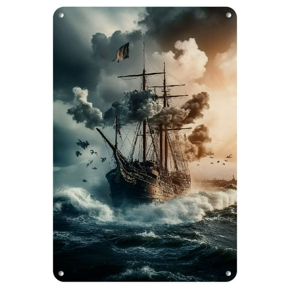 1pc Iron painting for Theme "Fantasy Pirate Ship,Wall Poster,Art Picture", Metal Logoing Wall Art Suitable for Bars, Clubs, Cafes, Restaurants, Bedrooms,Bathrooms Or Garages 20*30cm/8*12inch