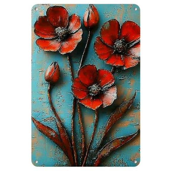 1pc Iron paintings 8X12 inch Majestic Eagle Door Decor Enhancing the Curb Appeal and Welcome Feeling of Your Home Red Poppy Flowers Metal Wall Art - Weather-Resistant