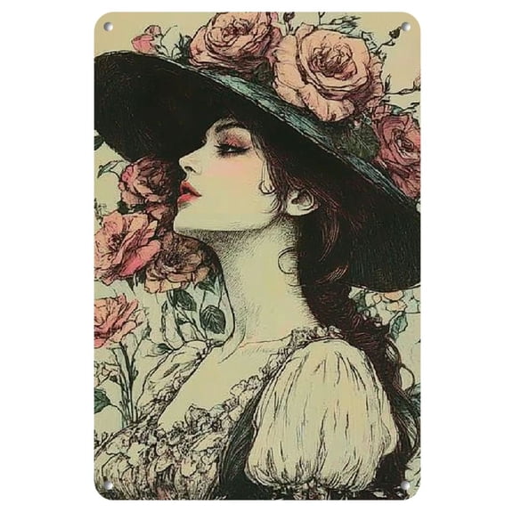 1pc Iron paintings 8X12 inch Majestic Eagle Office Decor Accent Boosting Morale and Efficiency in the Workplace, Vintage Floral Woman Art Iron Metal Sign - Elegant 2D Printed Wall Decor for Home