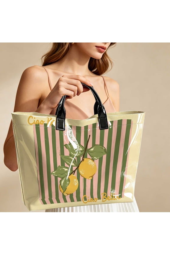 1pc Italian Style Ciao Bella Lemon Print Tote Bag, Daily Commute Work Shopping School Use, Thanksgiving & Christmas Gifts