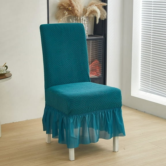 1pc Jacquard Dining Chair Cover with Skirt Elastic Uiversal Chairs Slipcover for Living Room Kitchen Banquet Seat Protector Case