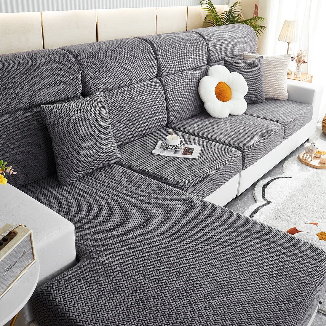1pc Jacquard Sofa Slipcover Twill Pattern Elastic Sofa Covers Furniture