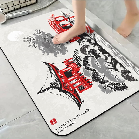 1pc Japanese Pavilion and Bridge Bathroom Rug Bathroom Decor and Accessories- Durable,Anti Slip,And Quick Drying,Suitable For Indoor/outdoor Use - Perfect For Bathrooms,Bedrooms,Kitchens