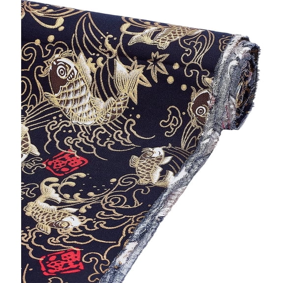 1pc Japanese Style Cotton Fabric Clothing Accessories Fish Pattern Black 1000x1520x0.2mm craft