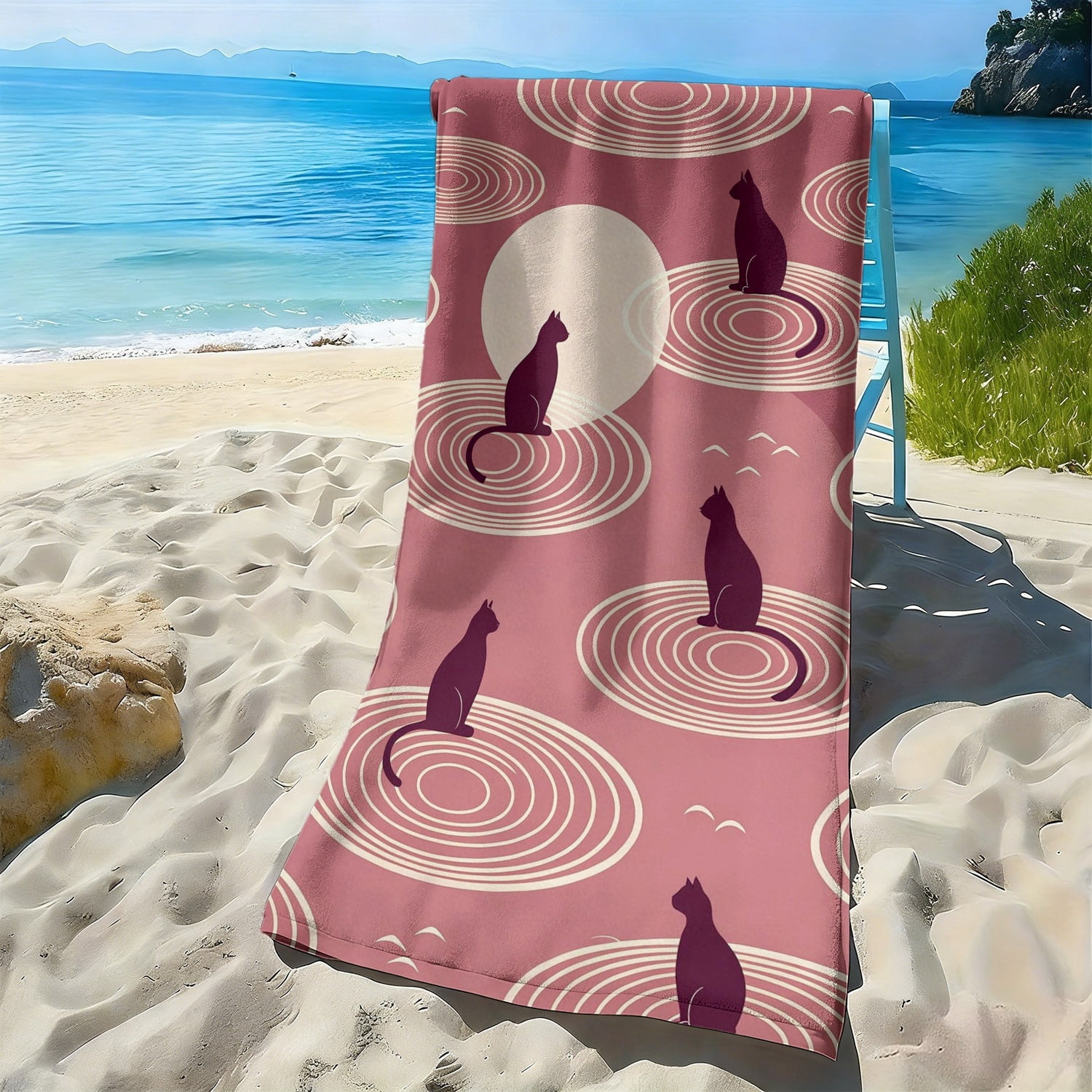 1pc, Japanese-style Japanese-style cat pattern soft beach towel, round ...
