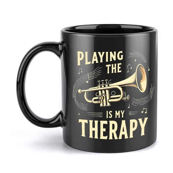 1pc Jazz Music Lover S Mug Playing Trumpet is My Therapy Elegant Golden Ceramic Coffee Cup with Trumpet Design Dishwasher Ideal Musicians Birthdays Holidays Hot Cold Drinks Stylish Home Decor Office