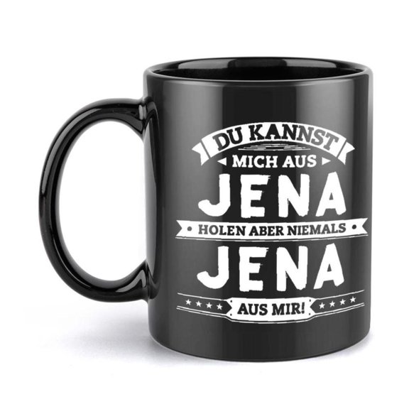 1pc Jena Funny Ceramic Mug with Stars Banners Design 11oz Black Coffee Cup German Text Office Family Birthday Holiday and Wedding Gifts Coffee Mug Festive Mug Design Durable Cerami