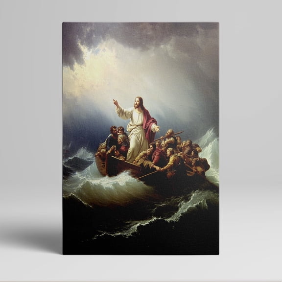1pc Jesus Calming the Storm in a Boat Framed Decor room hanging Wall Picture Decor for Home Gifts, living room, bathroom, bedroom, kitchen wall art decor canvas wall art