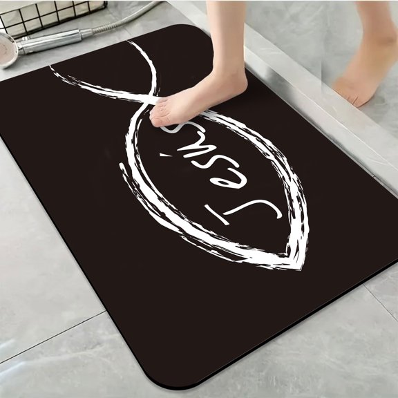 1pc Jesus Fish Symbol Bathroom Rug Bathroom Decor and Accessories- Durable,Anti Slip,And Quick Drying,Suitable For Indoor/outdoor Use - Perfect For Bathrooms,Bedrooms,Kitchens