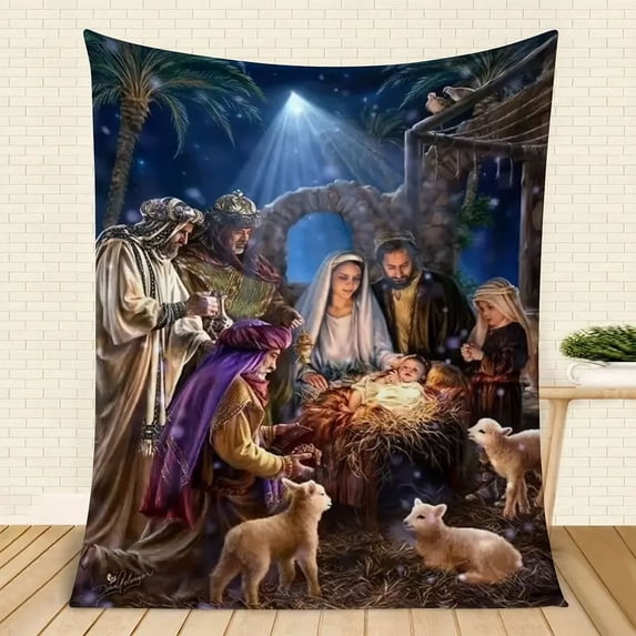 1pc Jesus Print Blanket, Soft Warm Throw Blanket Nap Blanket For Couch Sofa Office Bed Camping Travel, Multi-purpose Gift Blanket For All Season