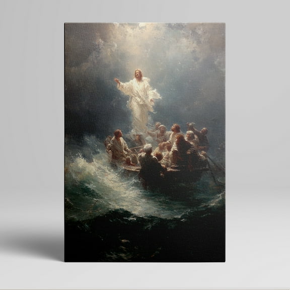 1pc Jesus Walking on Water Biblical Scene Framed Decor room hanging Wall Picture Decor for Home Gifts, living room, bathroom, bedroom, kitchen wall art decor canvas wall art