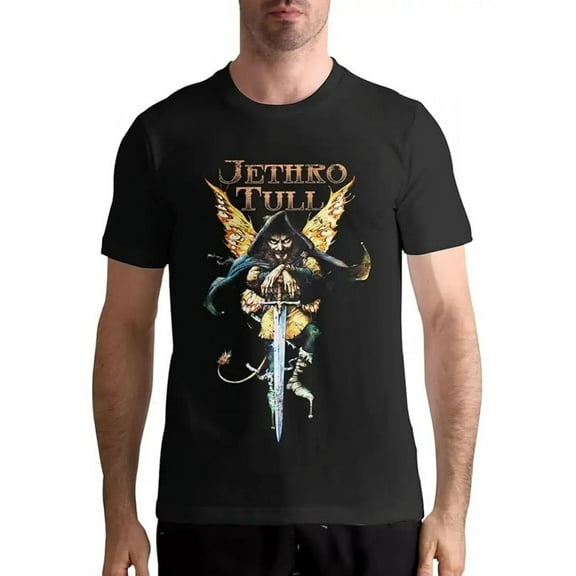 1pc Jethro Tull Band Graphic Men's T-Shirt - 100% Cotton 180gsm Relaxed Fit Crew Neck Short Sleeve Tee with Fantasy Warrior & Mythical Creature Print