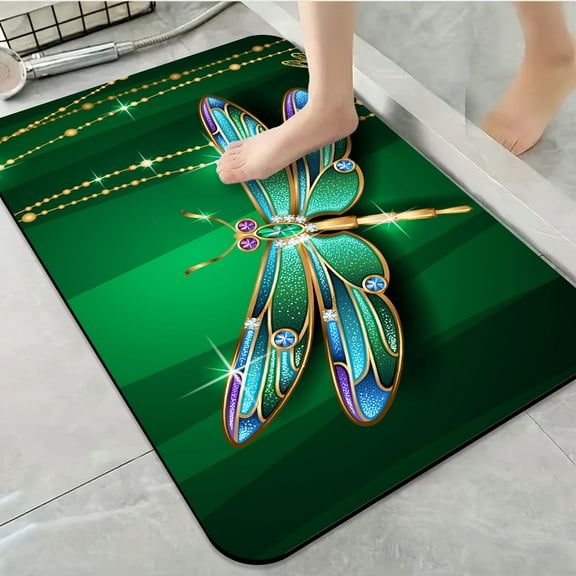 1pc Jeweled Dragonfly Bathroom Rug Bathroom Decor and Accessories- Durable,Anti Slip,And Quick Drying,Suitable For Indoor/outdoor Use - Perfect For Bathrooms,Bedrooms,Kitchens