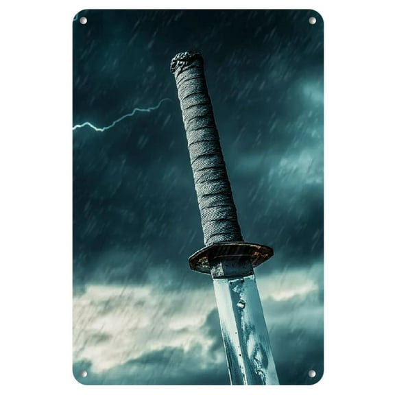 1pc Jit Samurai Sword Iron Metal Wall Art, 8x12 inch Vintage Style Sign for Bar, Club, Cafe, Restaurant, Billiard Room, Home, Office, Bedroom, Bathroom, Garage Decor