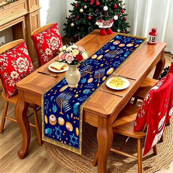 1pc Judaica Themed 2D Printed Table Runner, Rosh Hashanah Commercial Decor, Holiday Photoshoot Gift Thanksgiving Christmas
