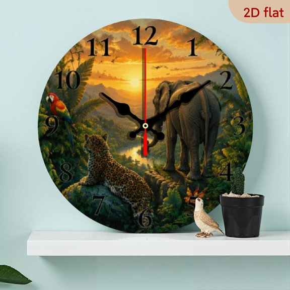 1pc Jungle Animal Theme Wall Clock, 10 Inch Silent Wooden Timepiece with Waterfall Scene, Ideal Decor for Home, Easter, Ramadan, Valentine' s Day Gifts (AA Batteries Not Included)