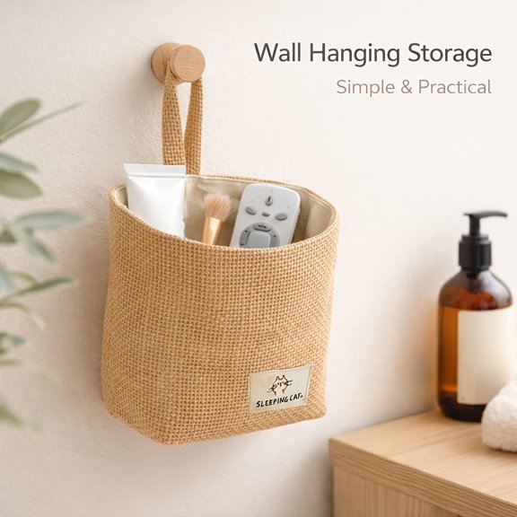 1pc Jute Multi-Purpose Storage Basket | Universal for Desktop Stationery, Cosmetics, Snacks, and Potted Plants | Foldable Home Storage Box, Shelf Baskets