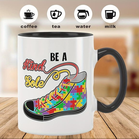 1pc BE A KIND SOLE Puzzle Shoe Design Coffee Mug 11oz Dual Sided Inspirational Reusable Durable Cup Tea Hot Chocolate Thoughtful Present Loved Ones Hot Beverage Cup Vibrant Mug Art Durable Drinkware