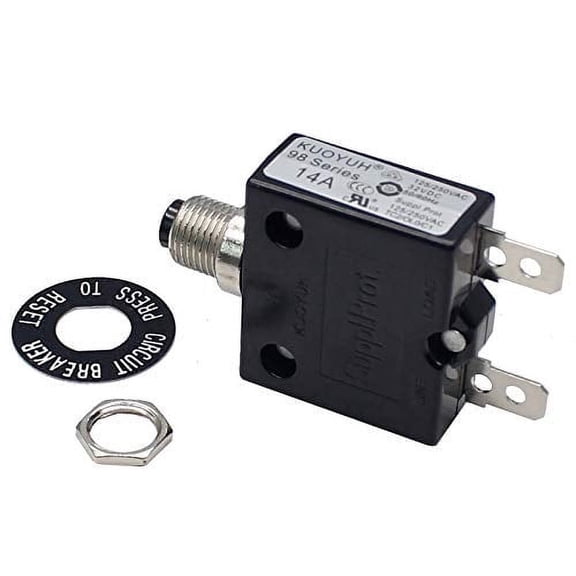 Kuoyuh 98 Series, 3-70A, 125/250VAC, 32VDC Push Button Manual Reset Thermal Overload Circuit Breaker