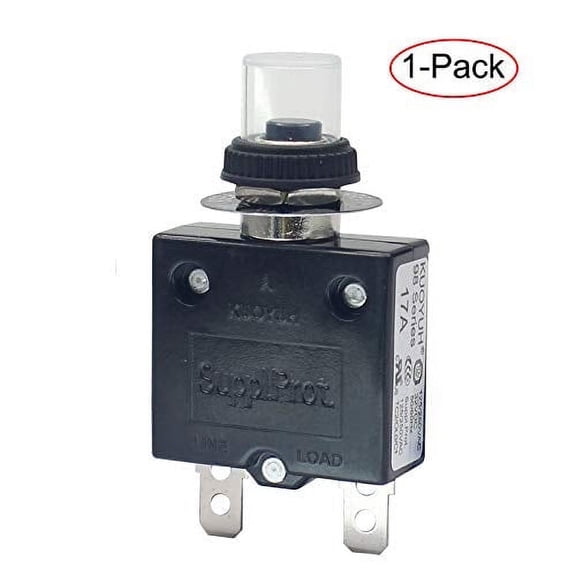 1pc KUOYUH 98 Series 125/250VAC 32VDC 50/60Hz Push Button Manual Reset Thermal Overload Circuit Breaker with Transparent Waterproof Dust Cap 3-70A (17A 1pc)