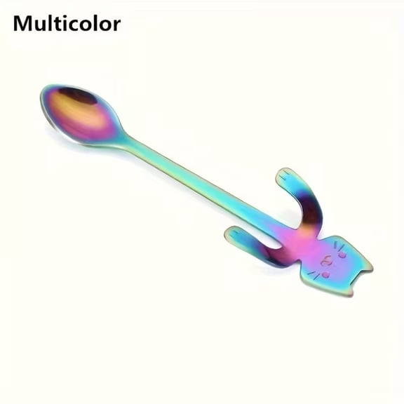 1pc Kawaii Cat Shape Stainless Steel Coffee Spoon - Cute Mixing Spoon for Dessert, Tea, and Coffee