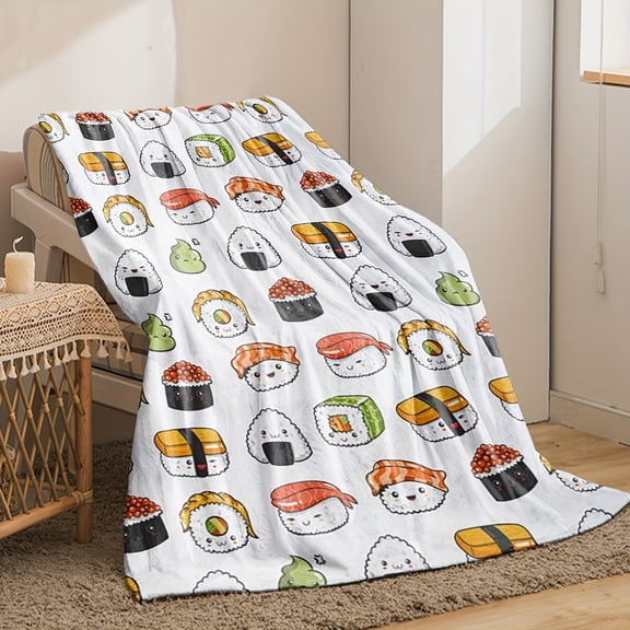 1pc Kawaii Sushi Plush Blanket - Sushi Roll () with & Nori Sheets, Ultra-Soft Flannel Bedspread Suitable for Bed, Sofa, Travel & Camping - Cozy Gift for & s
