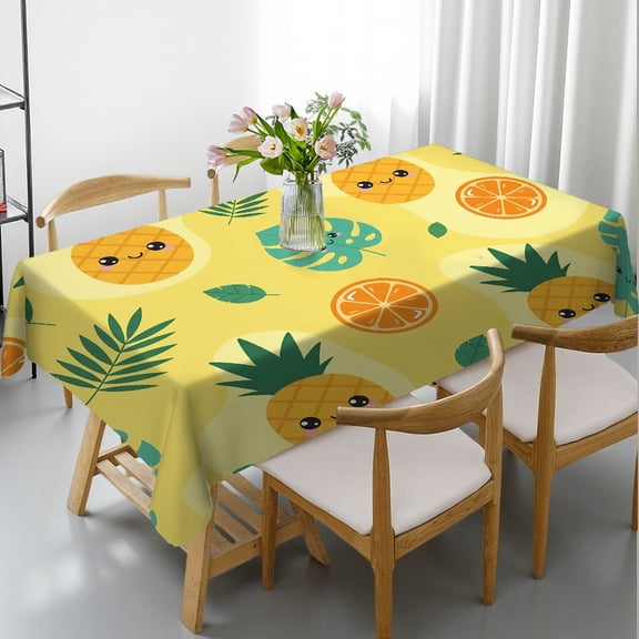 1pc Kawaii Tropical Pineapple Print Rectangular Tablecloth, Machine-Made Holiday Party Tablecloth, Kawaii Tropical Pineapple
