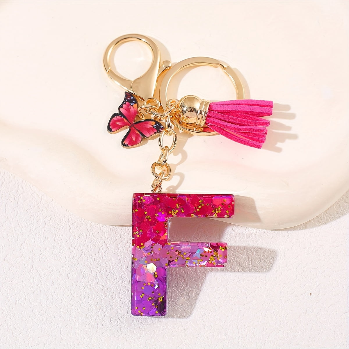 1pc Keychain Pendant, Black and Red Butterfly Tassel A-Z Dual-Color ...