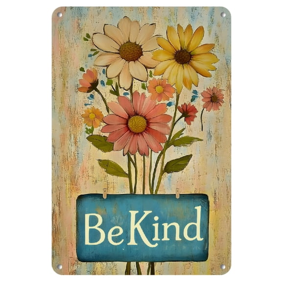 1pc Be Kind Inspirational Tin Sign - Motivational Flower Wall Decor, Weatherproof Metal Art for Indoor/Outdoor, Living Room, Office, Classroom - Adds Positivity & Warmth, Motivational Wall Decor