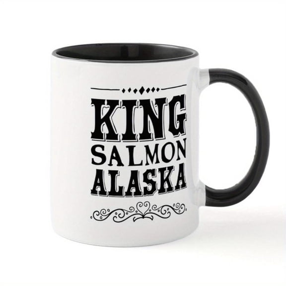 1pc King Salmon Alaska Ceramic Mug 11oz Double Sided Printed Coffee Cup with Black Interior Reusable Hot Cold Drinks Hand Wash Only Ideal Fishing Enthusiasts Outdoor Lovers Christm