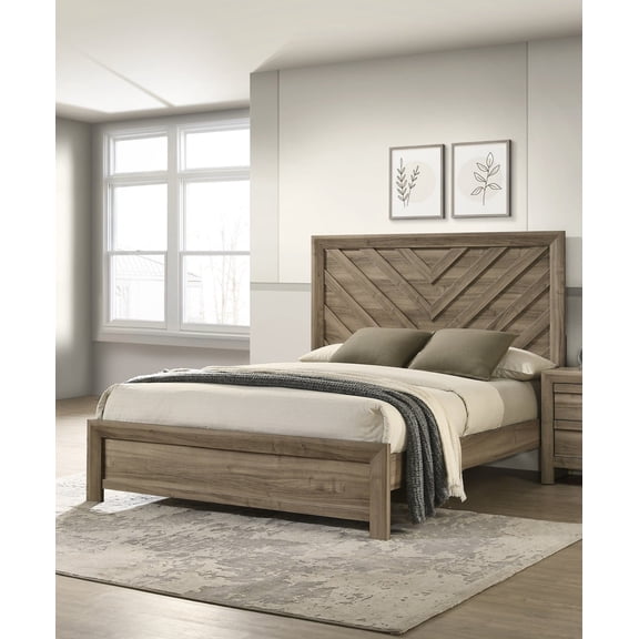 1pc King Size Bed Chevron-patterned Light Brown Finish Bedroom Furniture