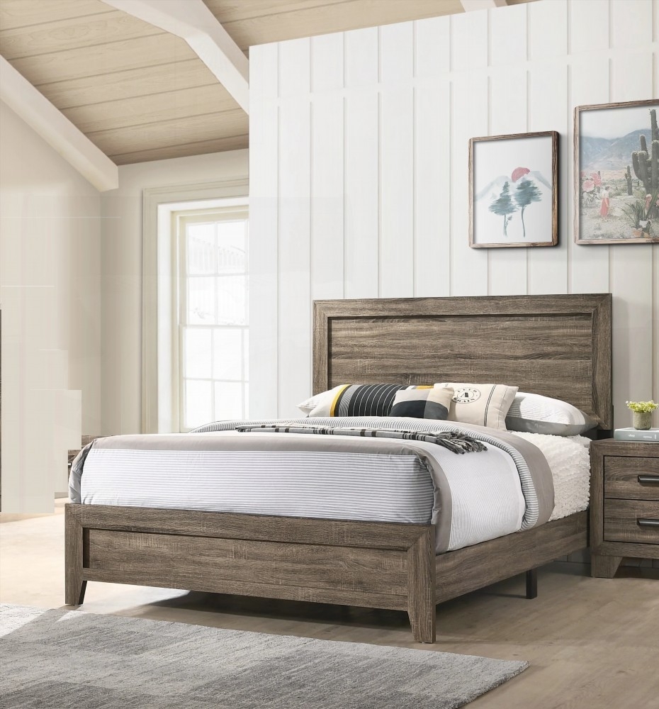 King Size Solid Wood Platform Bed Frame with Grey Finish for Bedroom