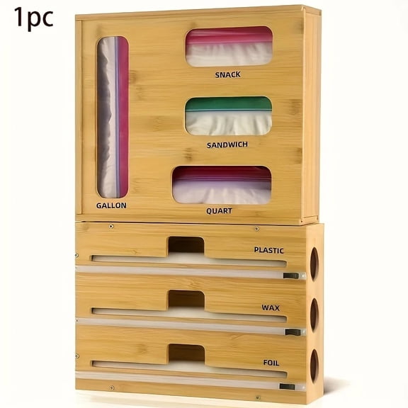 Space-Saving 9/7/6-in-1 Bamboo Drawer Organizer for Foil, Plastic Wrap & Storage Bags - Multi-Compartment Kitchen Storage with Built-in Cutters & Anti-Split Clips, Reusable Design for Gallon/Quart/Sa