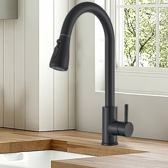 1pc Kitchen Faucet with Pull Down Sprayer, Brushed Nickel High Arc Single Handle Kitchen Sink Faucet, Stainless Steel Commercial Modern Rv Faucets