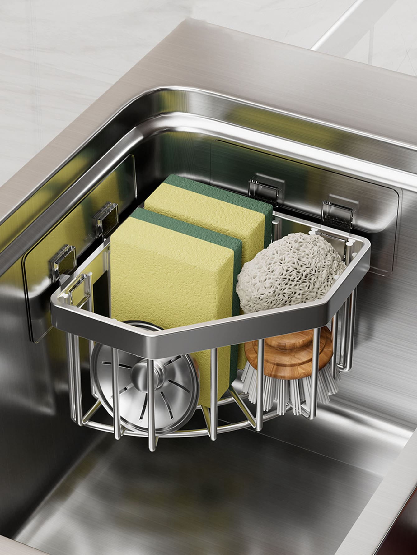Sponge Dry Rack 1pc Kitchen Sink Corner Sponge Storage Basket With Drainage Drying Rack ...