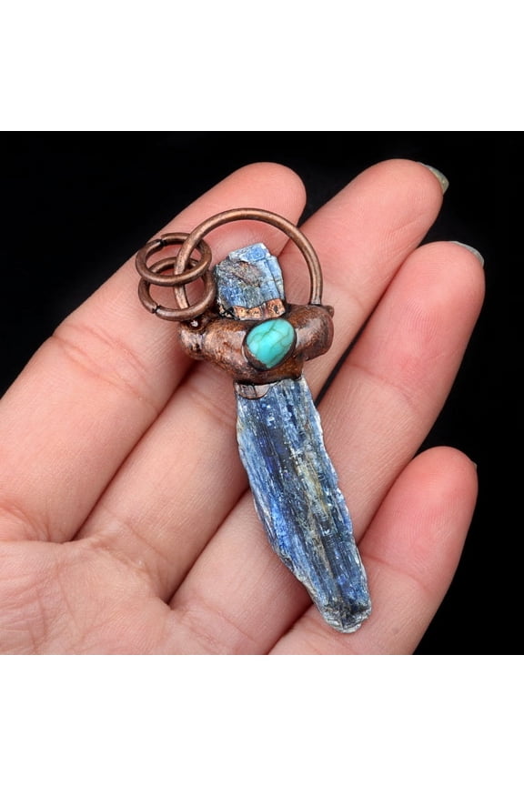 1pc Kyanite with Metal Pendants Irregular for Necklaces Making 17.72 inch(45cm) Blue