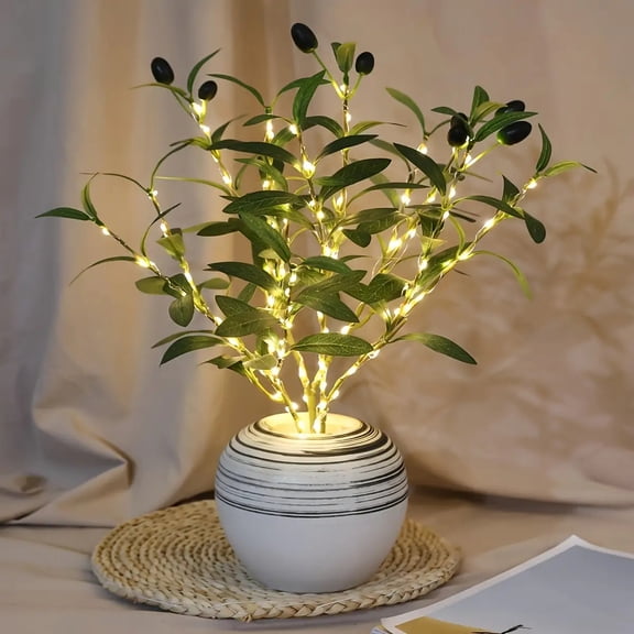 1pc LED Artificial Olive Branch Copper Wire Tree Light with Fruit Home Creative Ornament Room Holiday Atmosphere Decorative Light