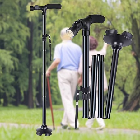 1pc LED Foldable Cane - Adjustable, Foldable, Lightweight Aluminum And Plastic Cane For Elderly Parents - 360° Rotating Head, Easy-to-Stand Cane For MotherS Day/FatherS Day