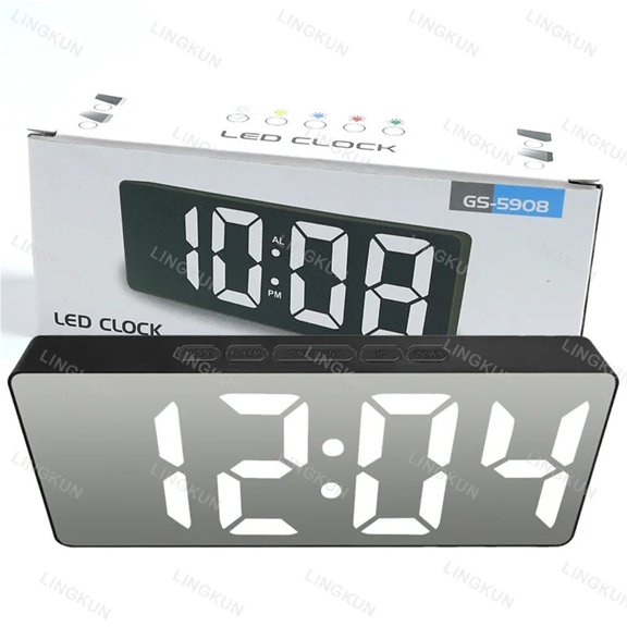 1pc LED Mirror Digital Clock Bedroom Office Travel Electronic Table Clock Desktop Makeup Mirror Alarm Clock Temperature Function