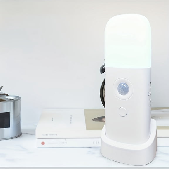 1pc LED Motion Sensor Night Light, USB Rechargeable Dimmable Multifunctional LED Lamp with Built-in 2000mAh Battery, Suitable for Living Room, Bedroom, Hallway Portable Motion-Activated Room Decor。