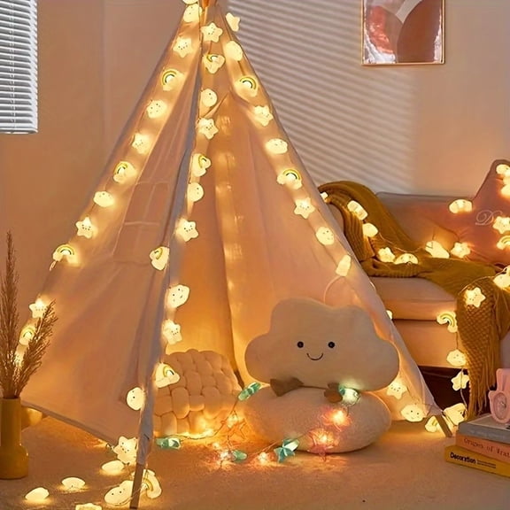 1pc LED Rainbow Cloud Star String Lights for Birthday Party, Events, and Festive Decorations