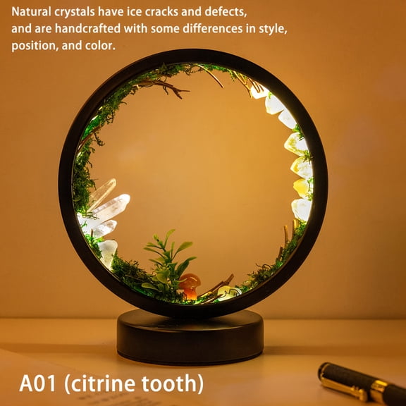 1pc LED Rechargeable Bedside Lamp Natural Quartz Forest Nightlight Bedroom Desk Network Circle Decorative Light