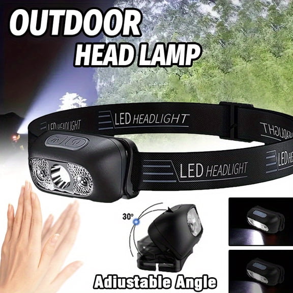 1pc LED USB Rechargeable Outdoor Head Lamp, Mini Portable Camping Headlamps with Motion Sensor, Headlamp Flashlight with Adjustable Angle for Climbing, Hiking, Fishing, Night Reading, Running