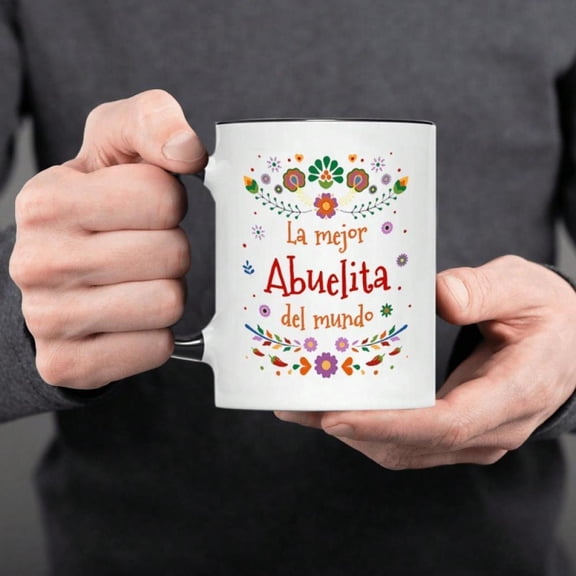 1pc La Mejor Abuela Del Mundo Floral Ceramic Mug 11oz Coffee Cup With Vibrant Floral Design Birthday Women Tea Or Coffee Lovers Tea Cup Playful Font C