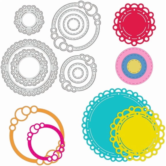 1pc Lace Flower Border Cutting Dies Round Frame Cut Stencils Circle Metal Die Cuts for Card Making Scrapbooking Photo Album Decorative 0.8mm Thick